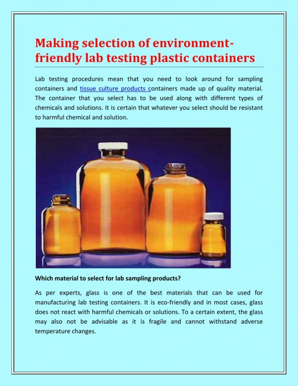 Making selection of environment-friendly lab testing plastic containers