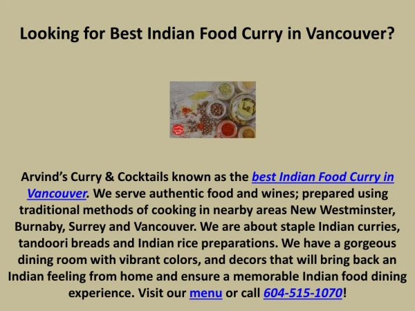 Looking for Best Indian Food Curry in Vancouver?