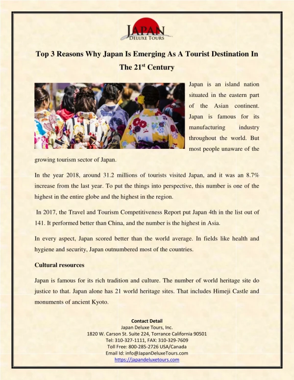 Top 3 Reasons Why Japan Is Emerging As A Tourist Destination In The 21st Century