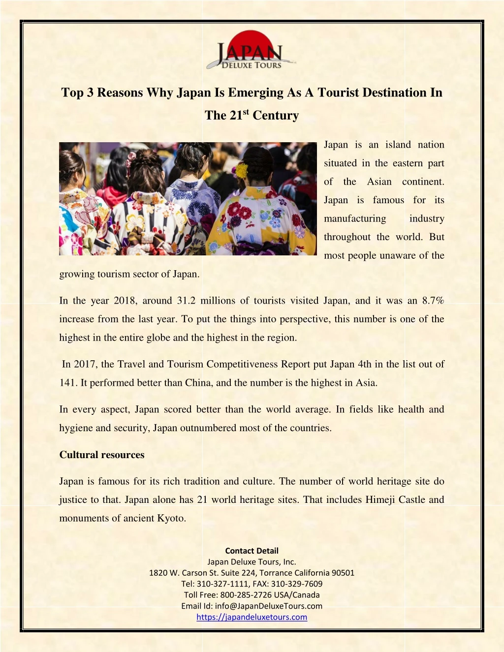 top 3 reasons why japan is emerging as a tourist