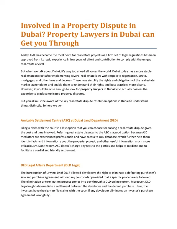 Involved in a Property Dispute in Dubai? Property Lawyers in Dubai can Get you Through
