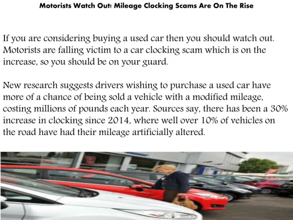 Motorists Watch Out! Mileage Clocking Scams Are On The Rise