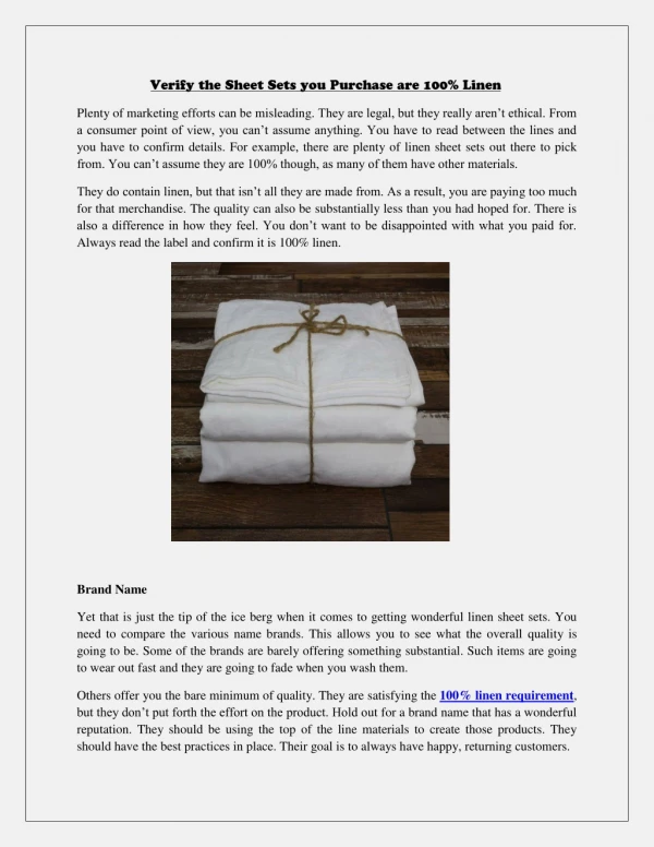 Verify the Sheet Sets you Purchase are 100% Linen