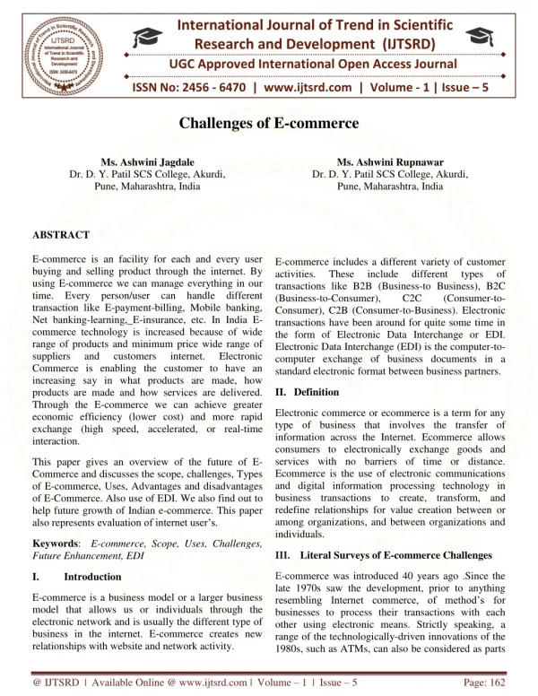 Challenges of E commerce