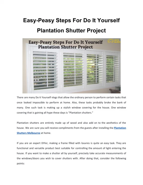 Easy-Peasy Steps For Do It Yourself Plantation Shutter Project