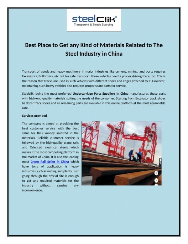 Best Place to Get any Kind of Materials Related to The Steel Industry in China