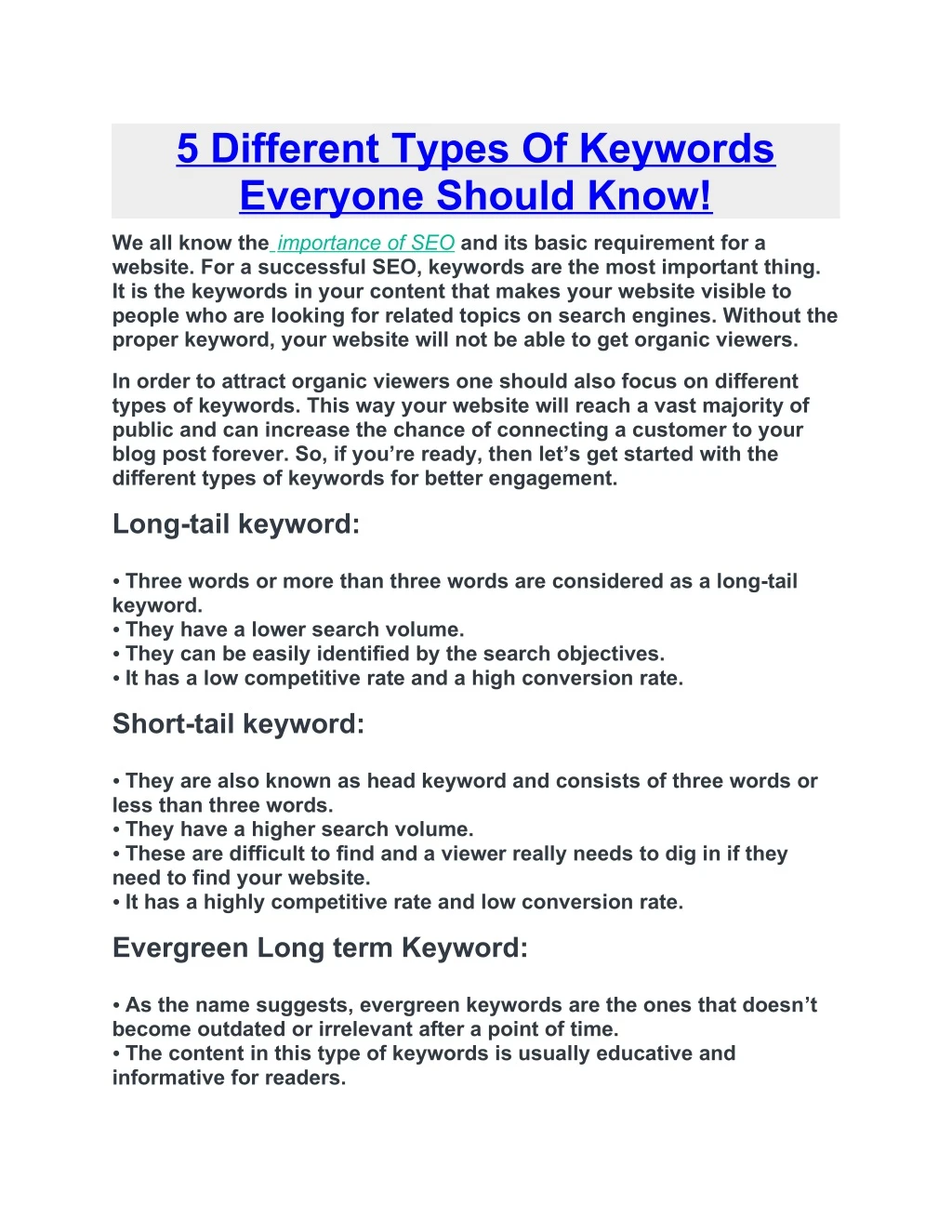 5 different types of keywords everyone should know