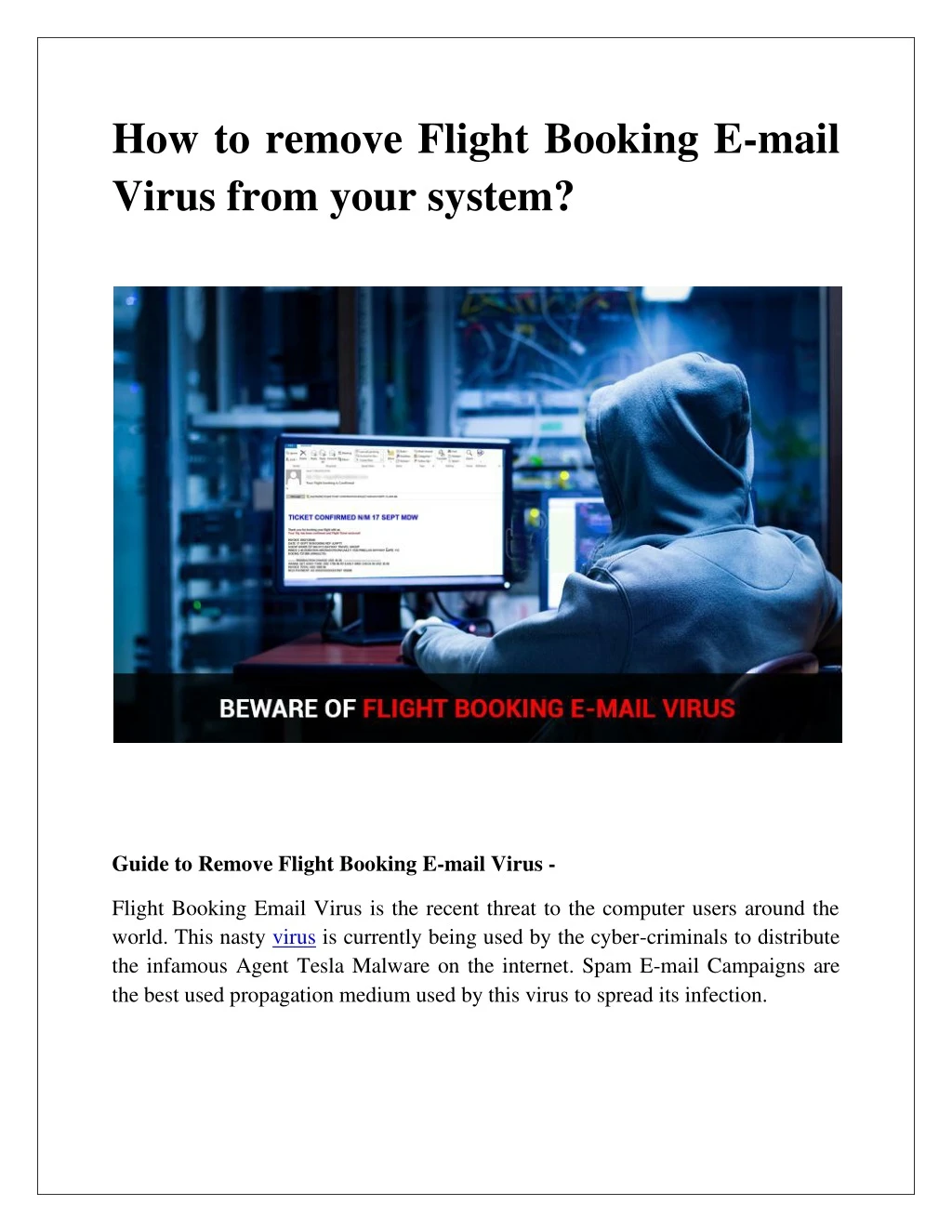 how to remove flight booking e mail virus from