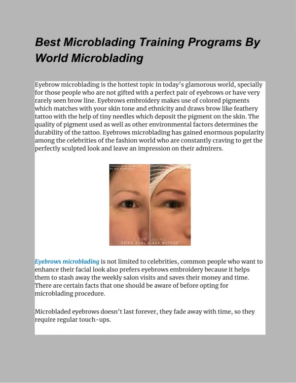 Best Microblading Training Programs By World Microblading