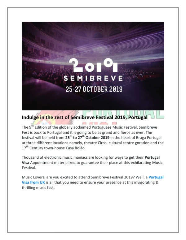 Cherish the elating Semibreve Fest 2019 with Portugal Visa
