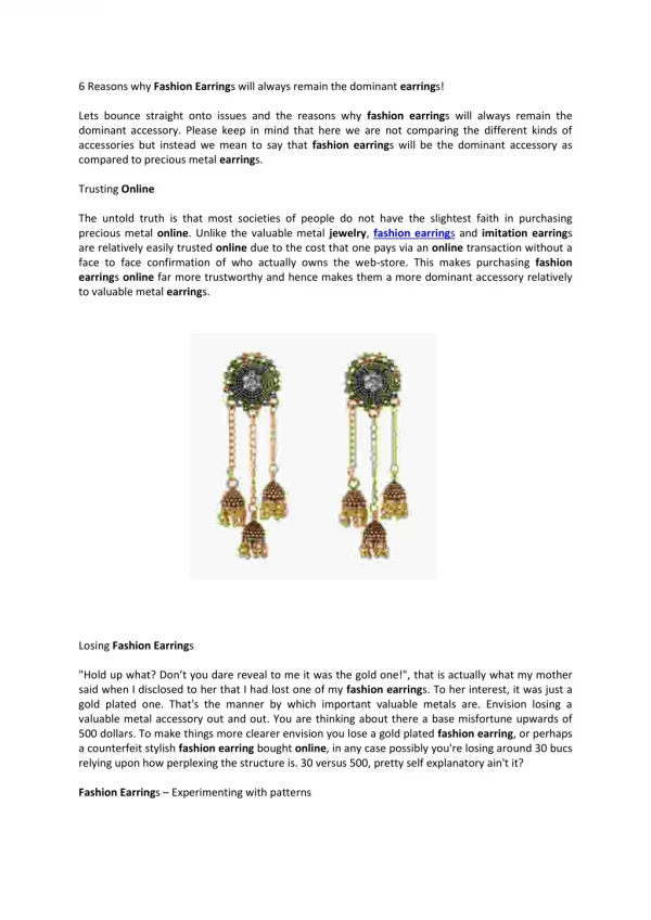 Fashion Imitation Earrings Online in USA