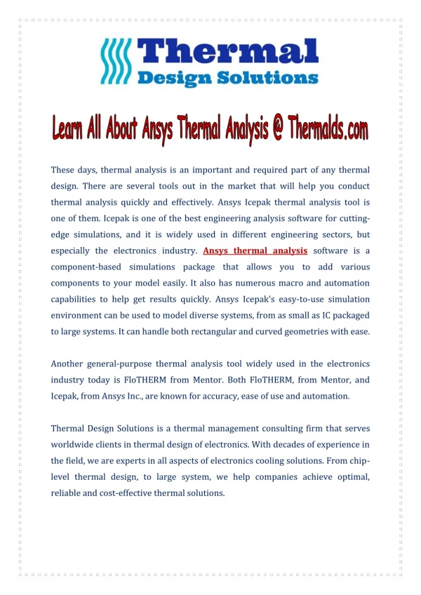 Ansys Thermal Analysis - Thermalds