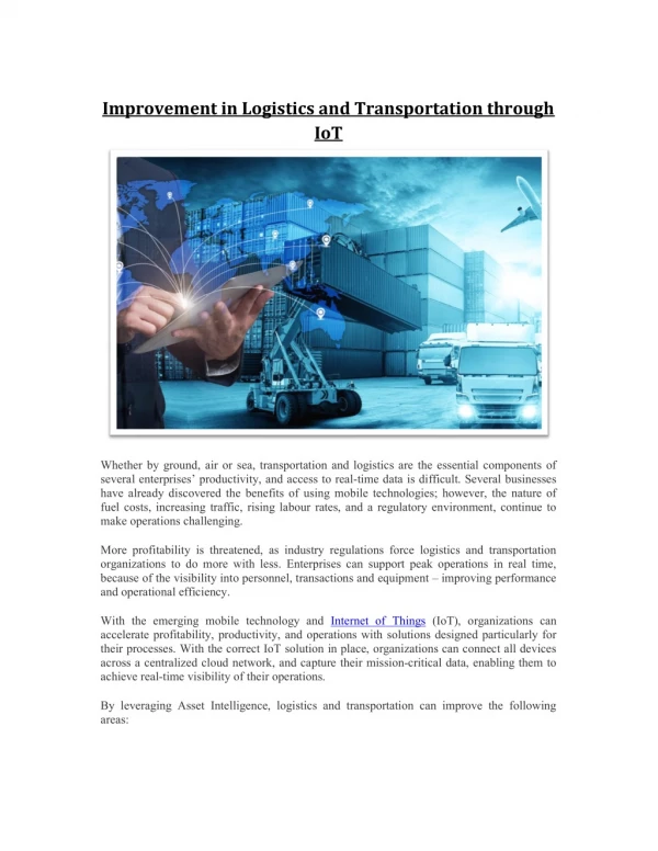 Improvement in Logistics and Transportation through IoT