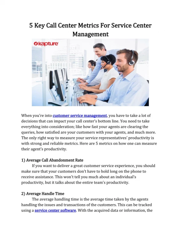 5 Key Call Center Metrics For Service Center Management