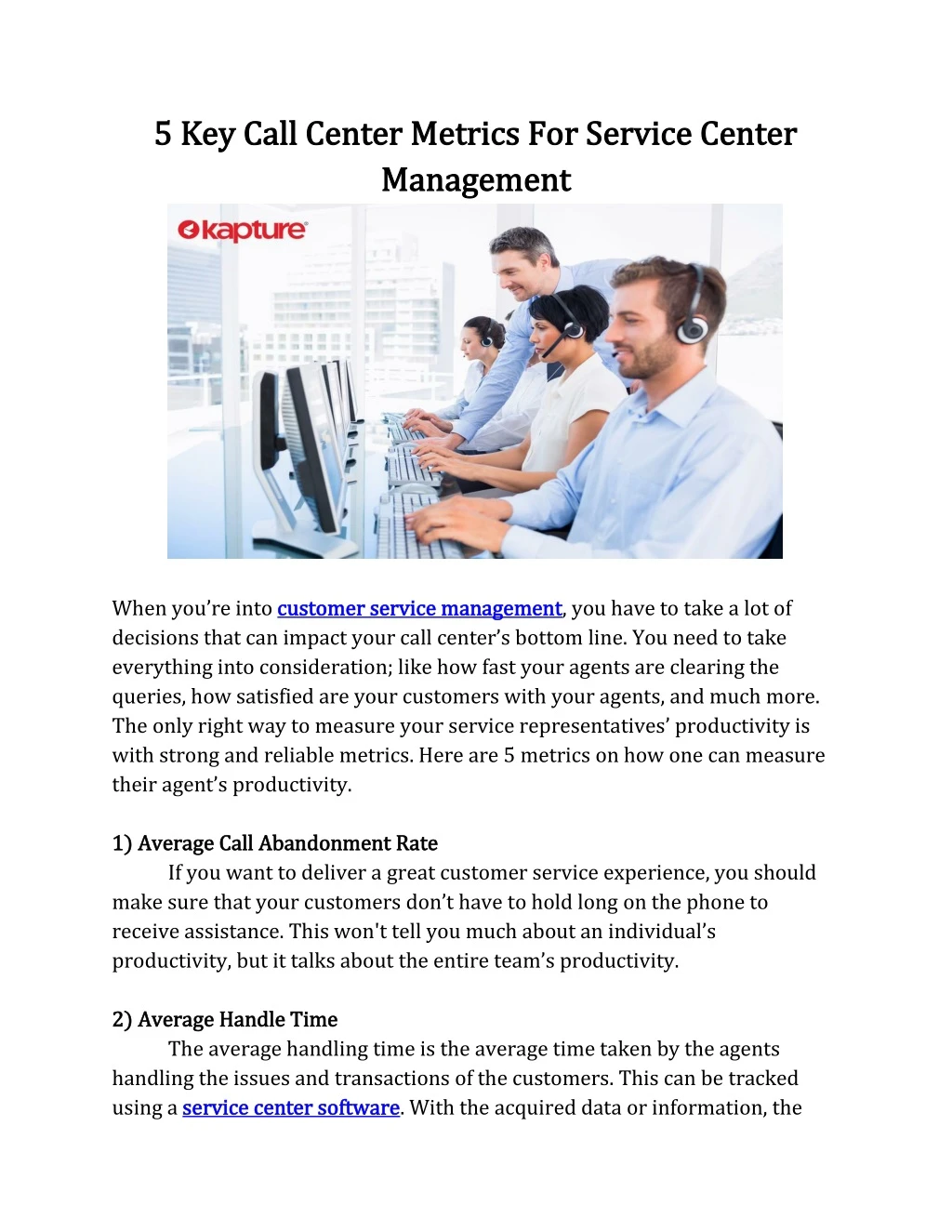 5 key call center metrics for service center