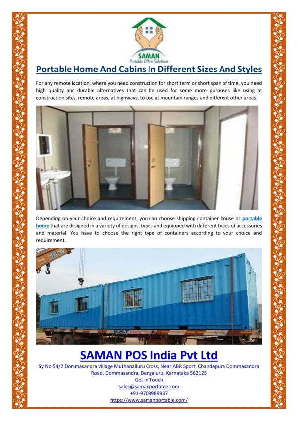 Portable Home And Cabins In Different Sizes And Styles