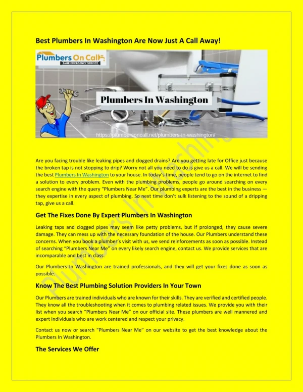 Best Plumbers In Washington Are Now Just A Call Away!