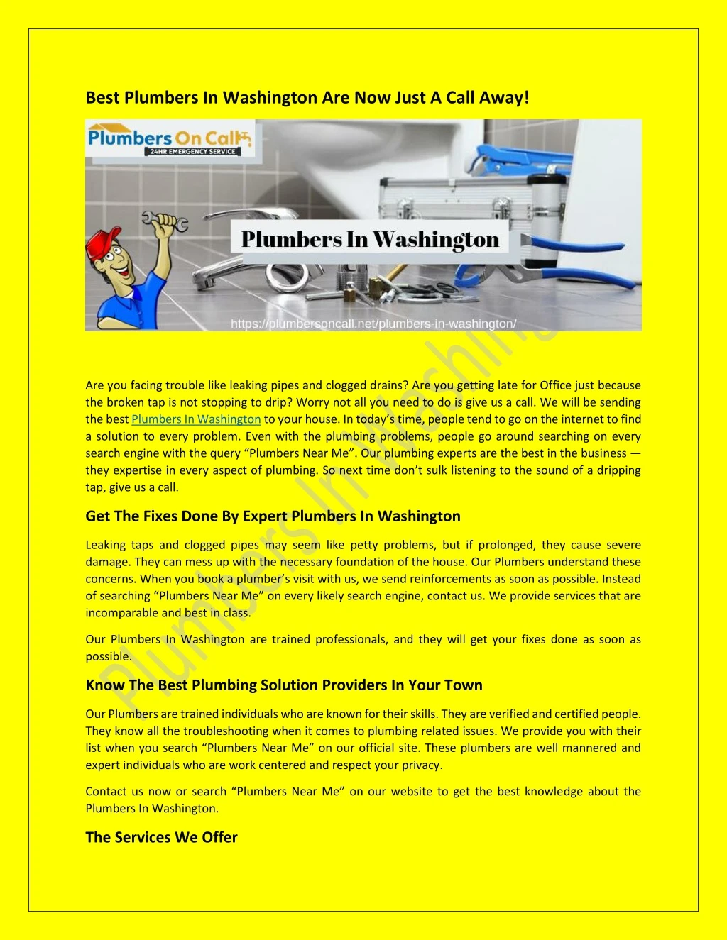 best plumbers in washington are now just a call