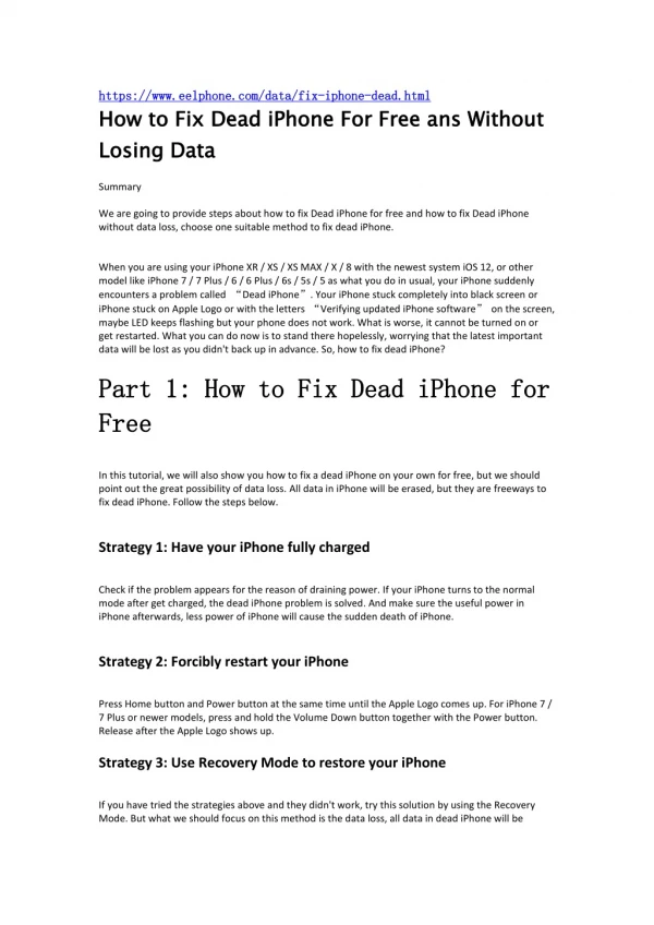 Fix Dead iPhone in Different Method