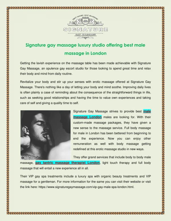 Signature gay massage luxury studio offering best male massage in London