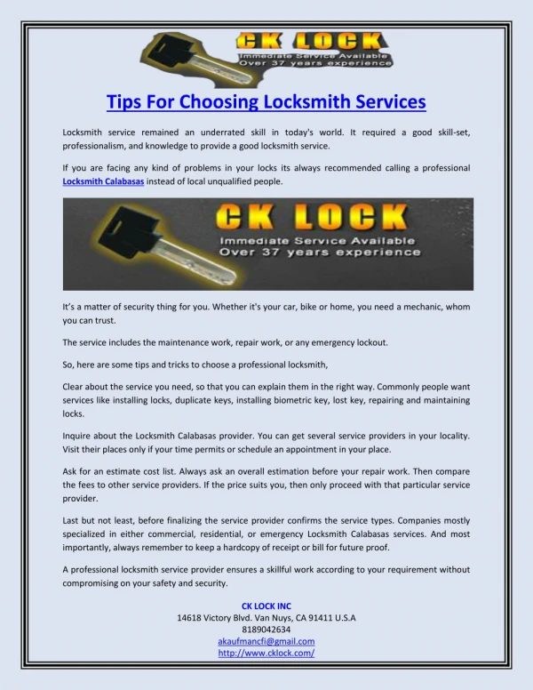 Tips For Choosing Locksmith Services