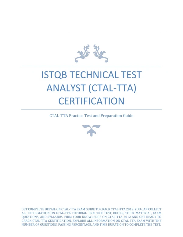 [PDF] ISTQB Technical Test Analyst (CTAL-TTA) Certification | Sample Questions