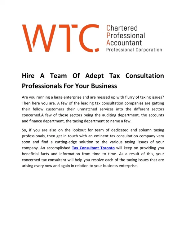 Hire A Team Of Adept Tax Consultation Professionals For Your Business