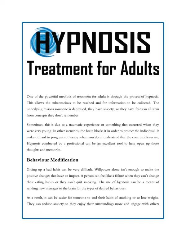 Hypnosis Treatment for Adults