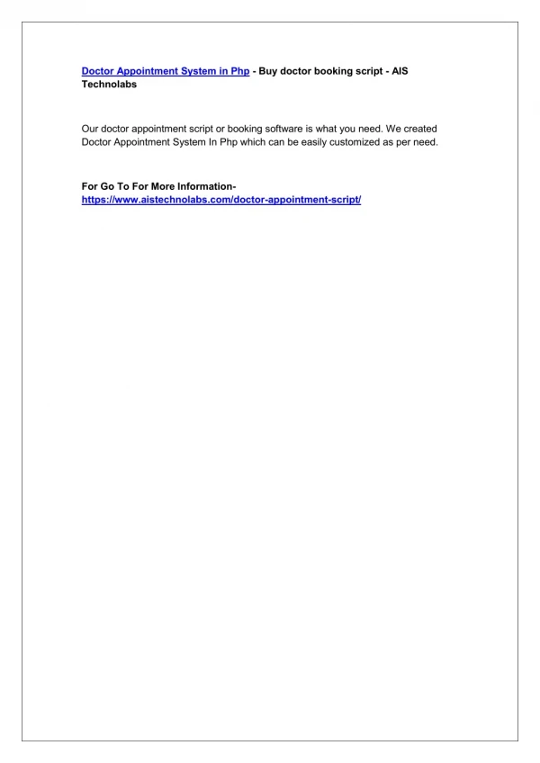 Doctor Appointment System in Php - Buy doctor booking script - AIS Technolabs