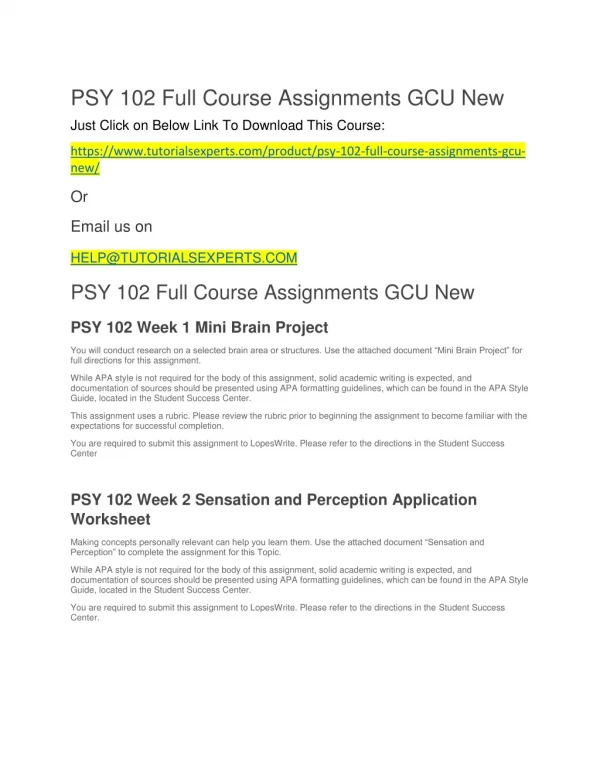 PSY 102 Full Course Assignments GCU New