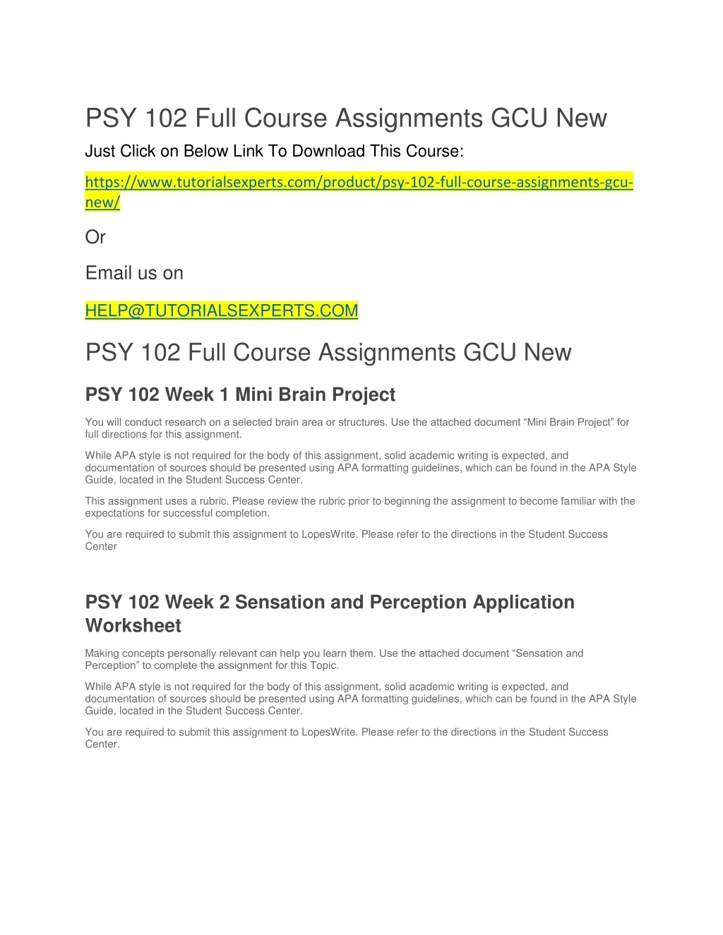 psy 102 full course assignments gcu new just