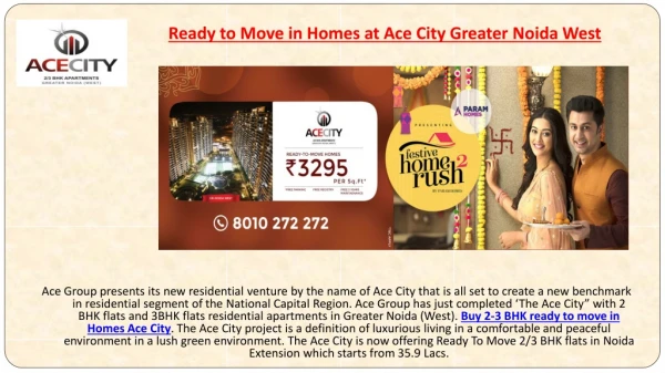 Ready to Move Flats in Greater Noida West - Ace City
