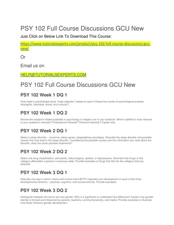 PSY 102 Full Course Discussions GCU New