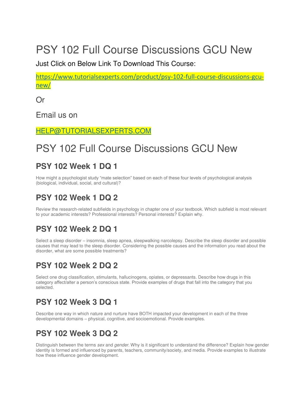 psy 102 full course discussions gcu new just