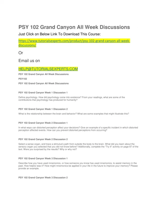PSY 102 Grand Canyon All Week Discussions