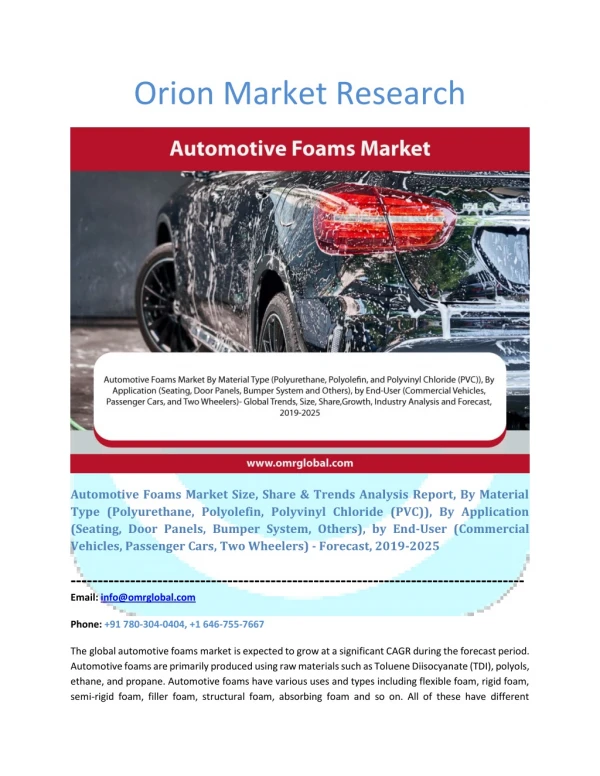 Automotive Foams Market: Industry Growth, Size, Share and Forecast 2019-2025