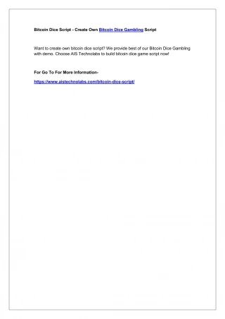 Bitcoin Dice Script - Create Own Bitcoin Dice Gambling Script - slide 1