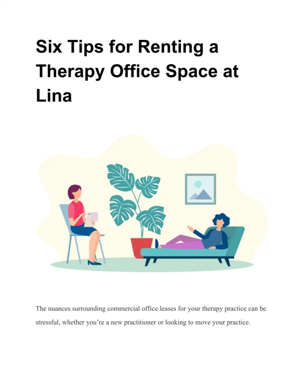 Six Tips for Renting a Therapy Office Space at Lina