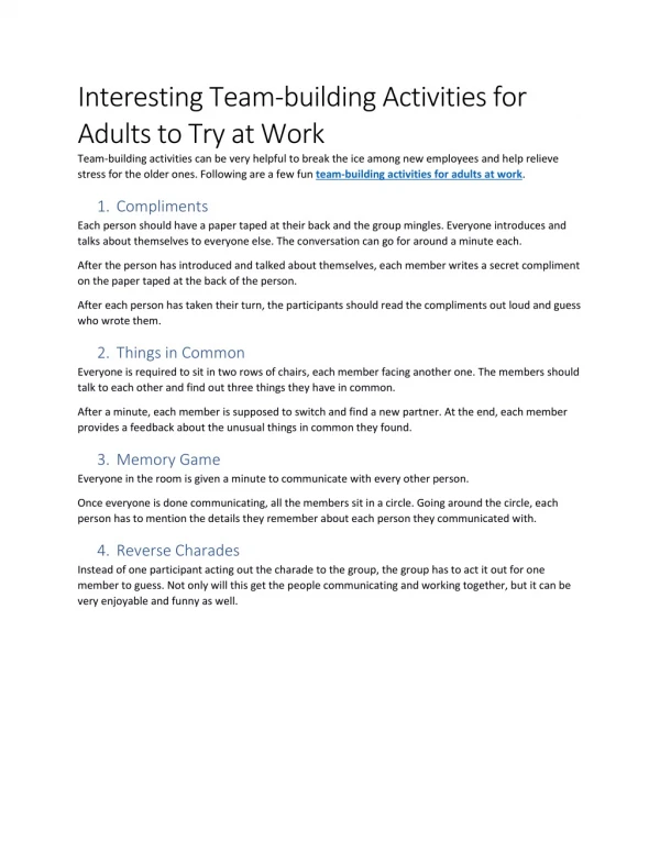Interesting Team-building Activities for Adults to Try at Work