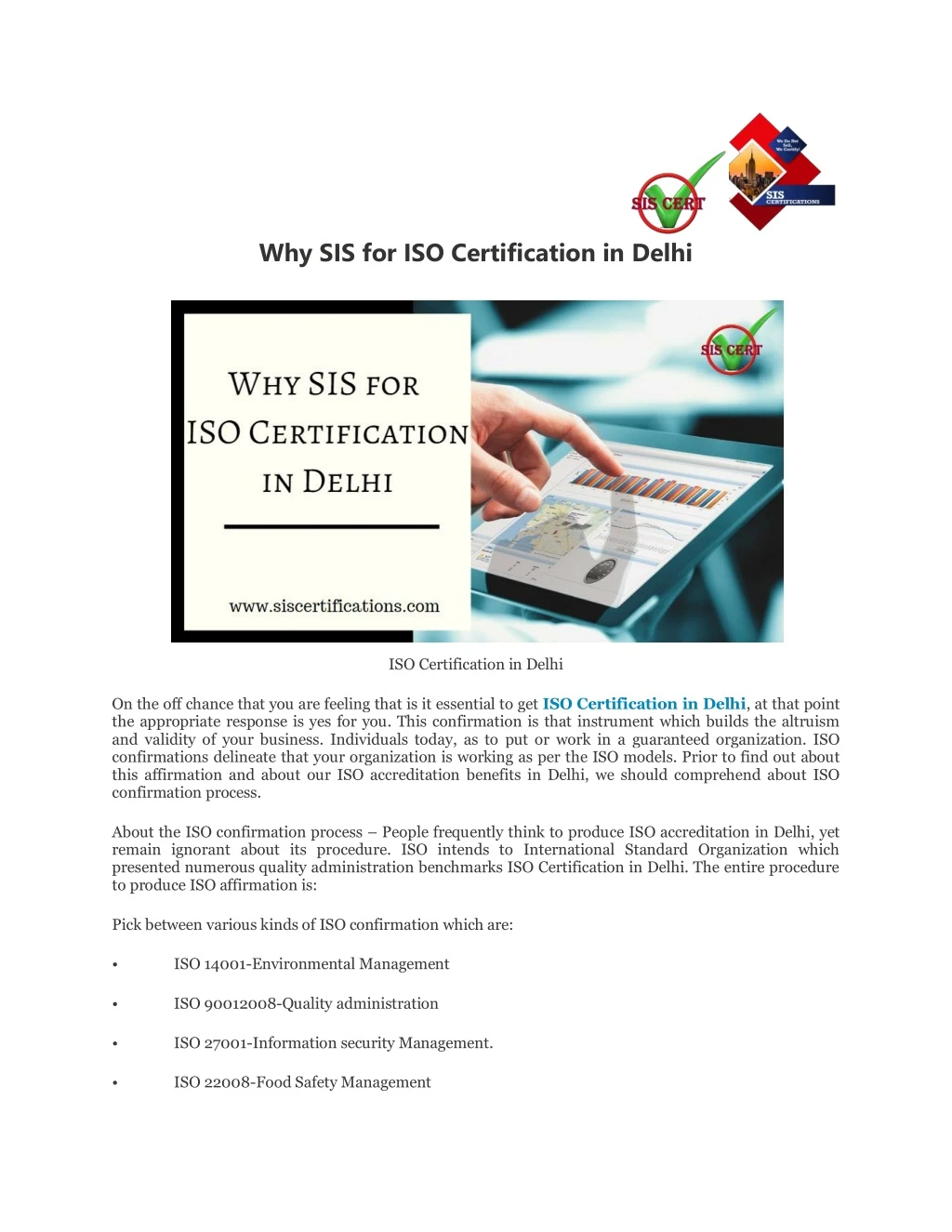 why sis for iso certification in delhi