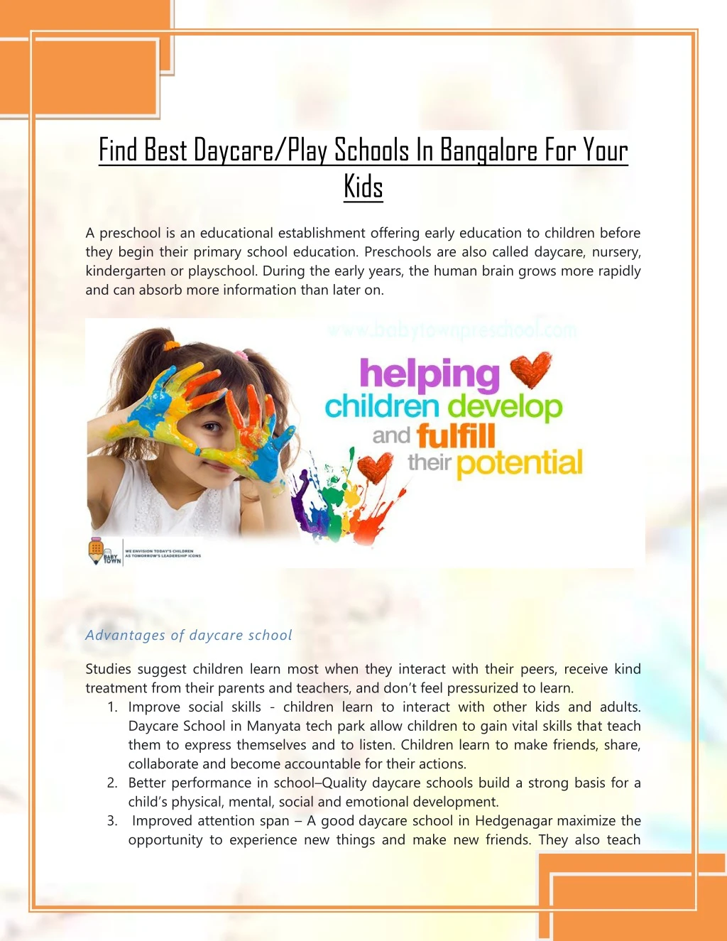 find best daycare play schools in bangalore
