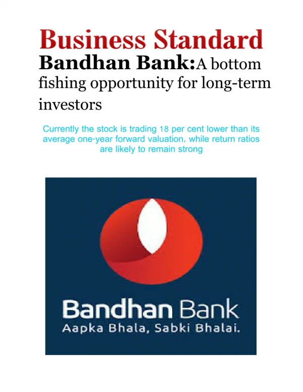 Bandhan Bank-A Bottom Fishing Opportunity for Long-term Investors