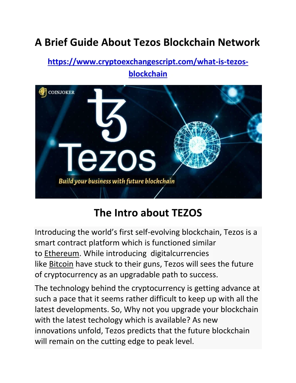 a brief guide about tezos blockchain network