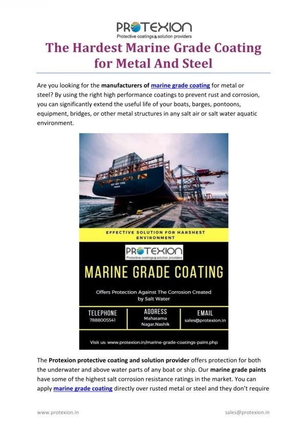 The hardest Marine grade coatings For Metal And Steel