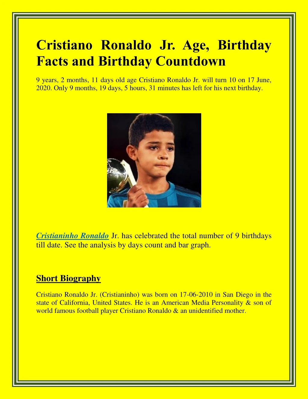 cristiano ronaldo jr age birthday facts