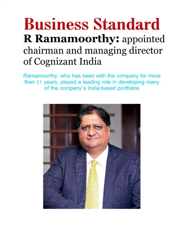 R Ramamoorthy - Appointed Chairman and Managing Director of Cognizant India