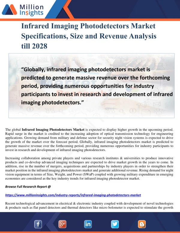 Infrared Imaging Photodetectors Market Specifications, Size and Revenue Analysis till 2028