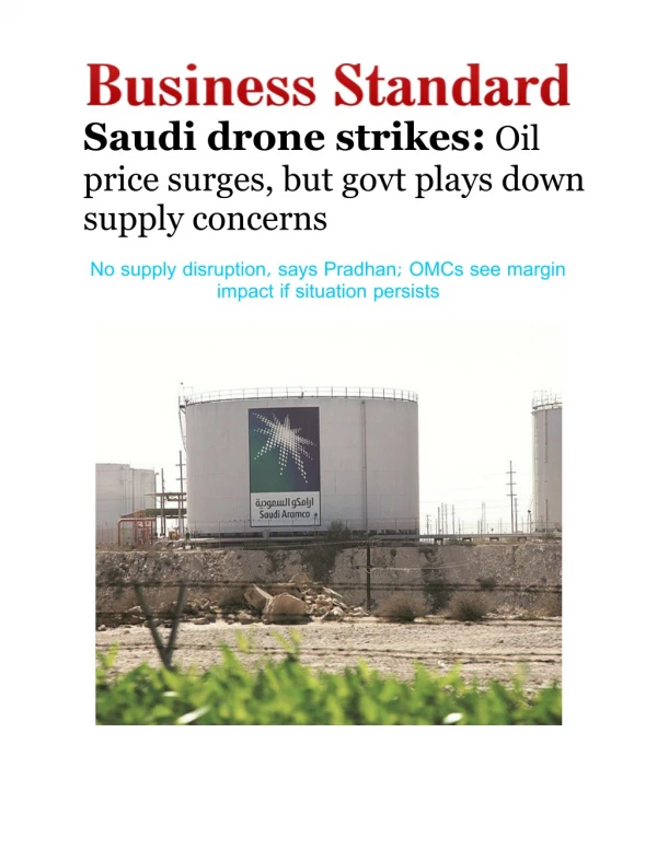 Saudi Drone Strikes - Oil Price Surges, But Govt Plays Down Supply Concerns