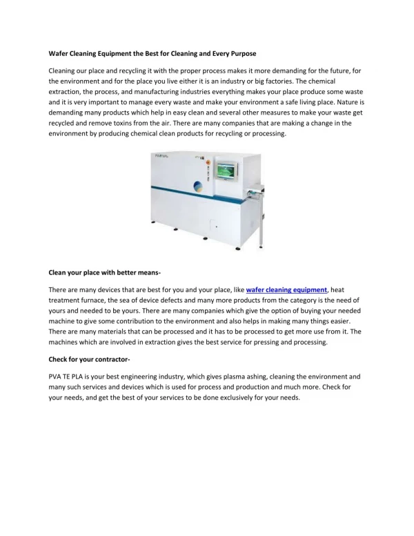 Wafer Cleaning Equipment the Best for Cleaning and Every Purpose