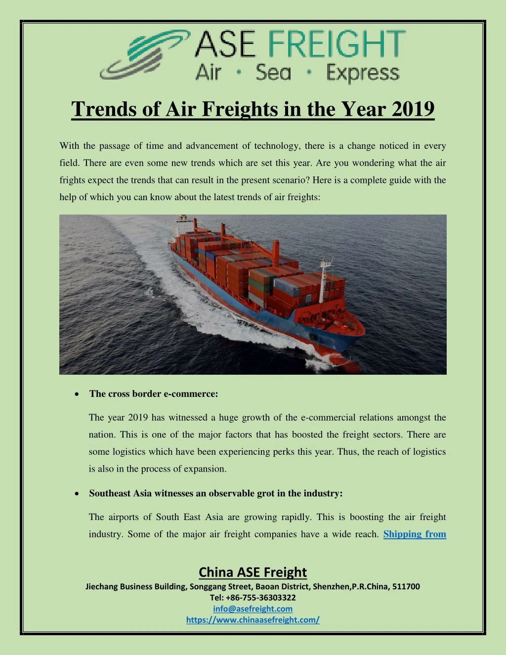 trends of air freights in the year 2019